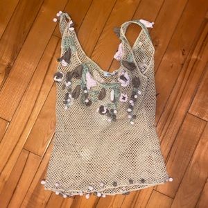 Moschino Vintage Low Back Fishnet Tank Appliqués